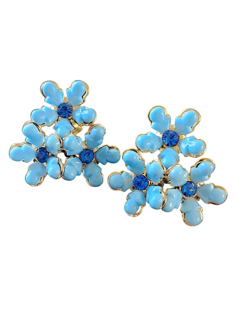 Blue Flower Screwback Vintage Earrings